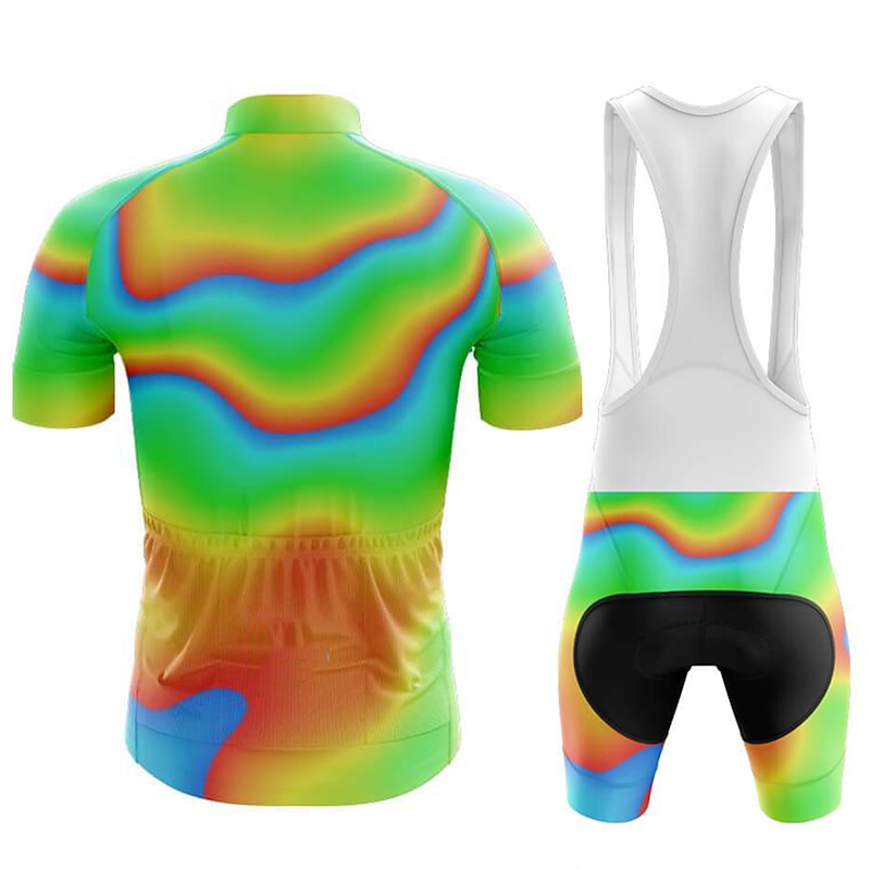 Men's Cycling Jersey with Bib Shorts Graffiti Short Sleeve Bike Clothing Suit with 3 Rear Pockets Mountain Bike MTB Road Bike Cycling 3D Pad Quick Dry Back Pocket Moisture Wicking Sports Red Blue3