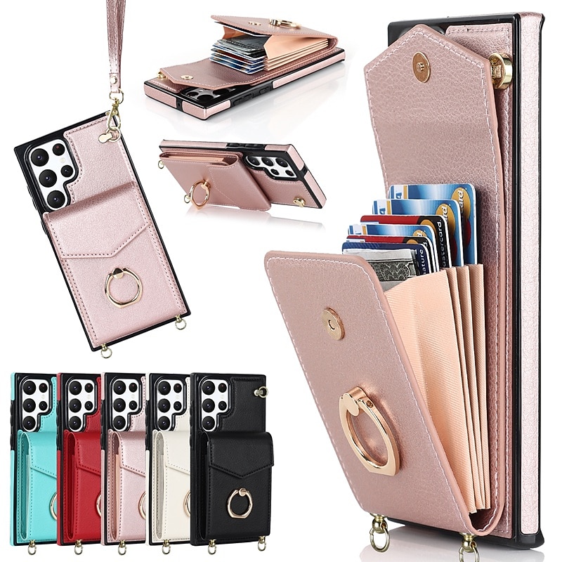 Phone Case For Samsung Galaxy S25 S24 S23 S22 S21 FE S21 Ultra Plus A14 A54 A73 A33 Handbag Purse Wallet Case Ring Holder Anti-theft with Removable Cross Body Strap TPU PU Leather2