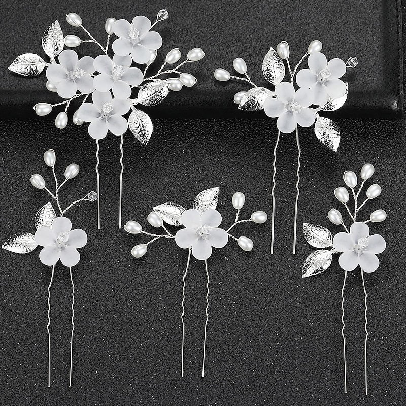 3/5PCS Wedding Hair Comb Bridal Hair Pins Set Silver Crystal Pearl Hair Side Comb U-shaped Flower Rhinestone Wedding Hair Accessories for Bride Bridesmaid Prom