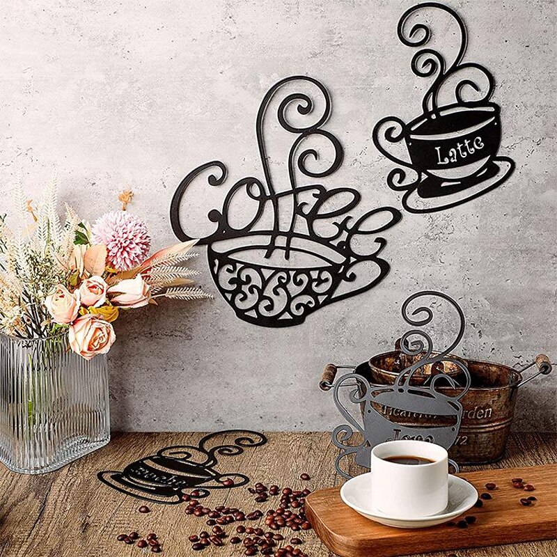 1pc Coffee Cup Metal Wall Art Outdoor Decor Rust Proof Wall Sculpture Ideal For Garden, Home, Farmhouse, Patio And Bedroom