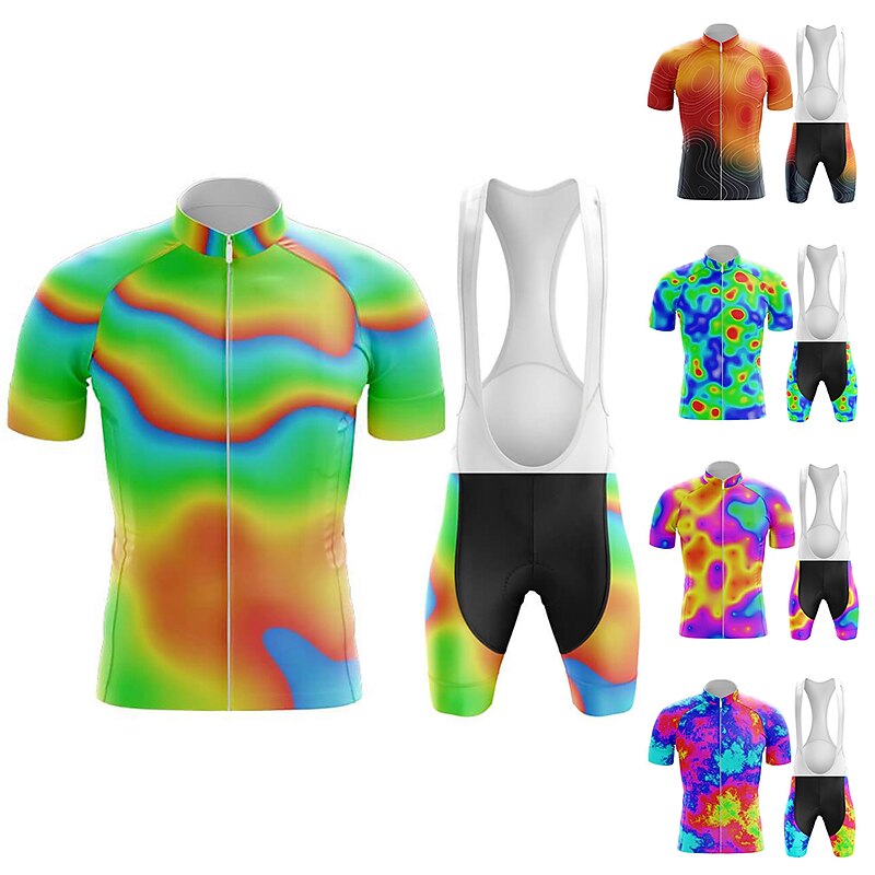 Men's Cycling Jersey with Bib Shorts Graffiti Short Sleeve Bike Clothing Suit with 3 Rear Pockets Mountain Bike MTB Road Bike Cycling 3D Pad Quick Dry Back Pocket Moisture Wicking Sports Red Blue