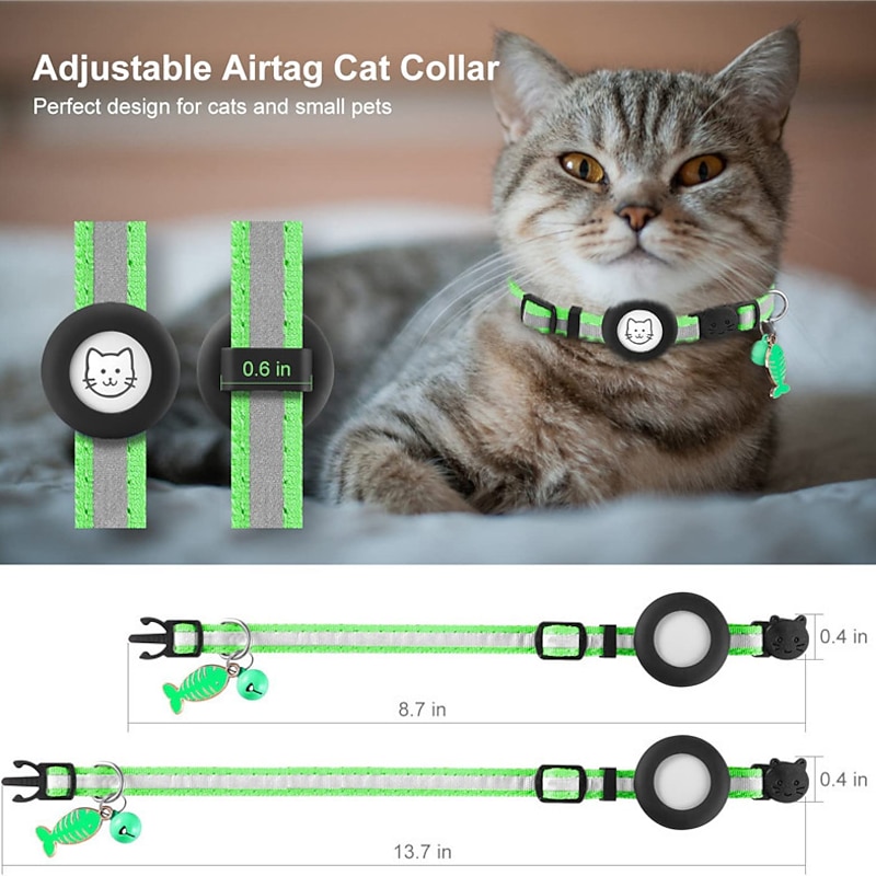 For Airtag Case and Cat Collar Airtag Cat Collar for Airtag Collar With Bell Airtag Reflective Fishbone Pet Collar（no tracker）4