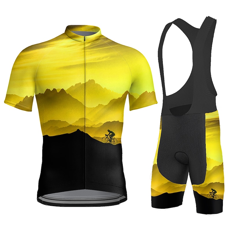Men's Cycling Jersey with Bib Shorts Short Sleeve Mountain Bike MTB Road Bike Cycling Yellow Blue Orange Bike Clothing Suit 3D Pad Breathable Quick Dry Back Pocket Polyester Spandex Sports Nature4