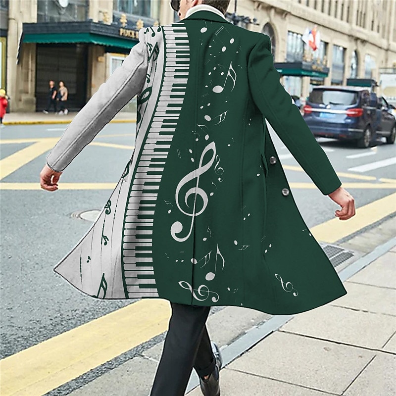 Men's Floral Graphic Prints Pano Keys Winter Coat Overcoat Coat Warm Comfortable Breathable Fashion Streetwear Business Work Wear to work Going out Pocket Print Fall & Winter Turndown Long Sleeve3