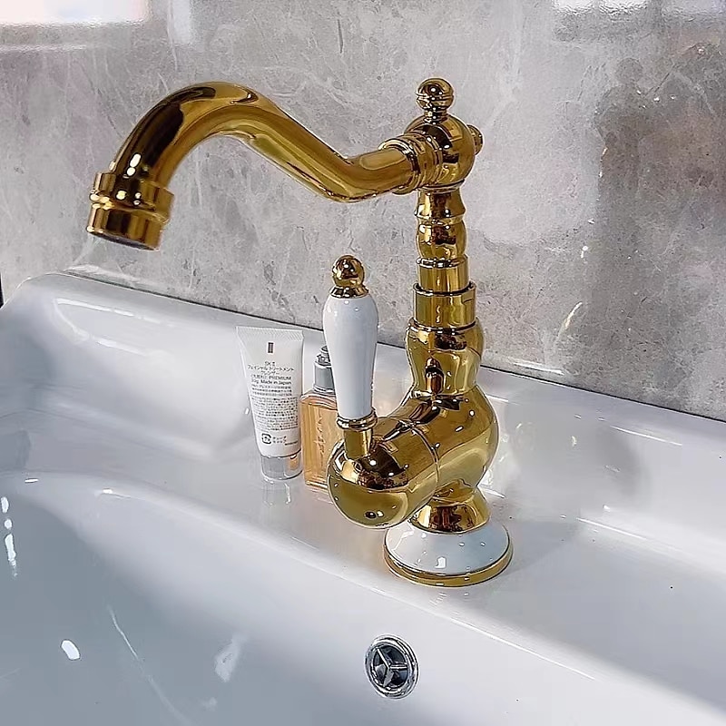 Mono Bathroom Sink Mixer Faucet Brass, Deck Mounted Single Lever Basin Taps Ceramic Handle Tap, One Hole Cold and Hot Hose Vessel Faucets2