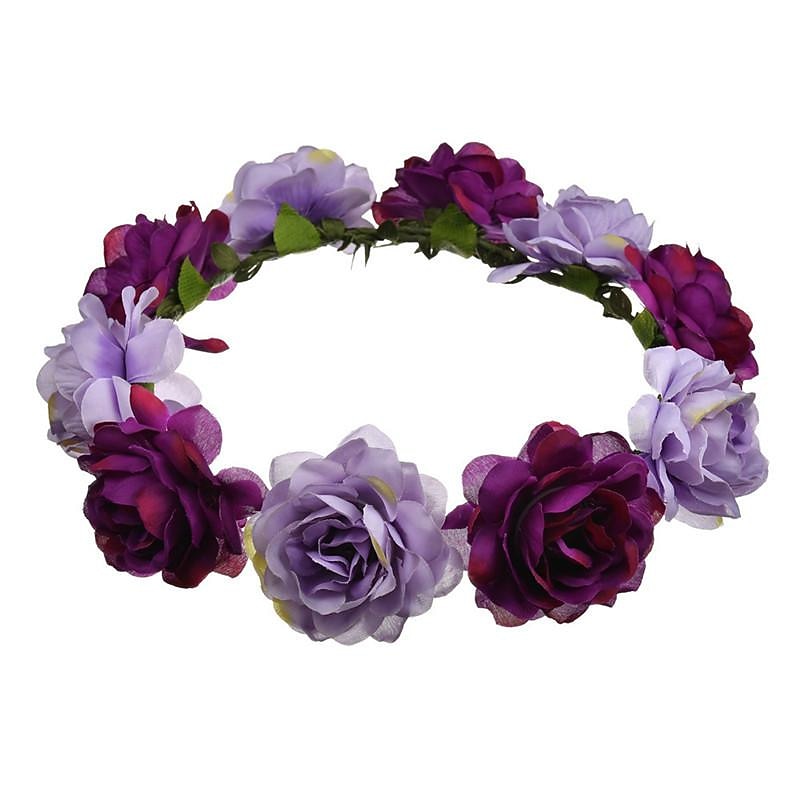 Flower Headband Rose Floral Boho Wreath Garland Hair Hoop Bohemian Headdress Headwear Headpiece Women Girls Crown Leaf Hair Bands Party Decoration Cosplay Costume Handmade Hair Accessories Champagne4