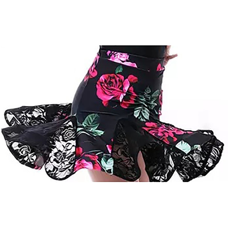 Latin Dance Ballroom Dance Skirts Lace Printing Ruching Women's Performance Training Polyester3