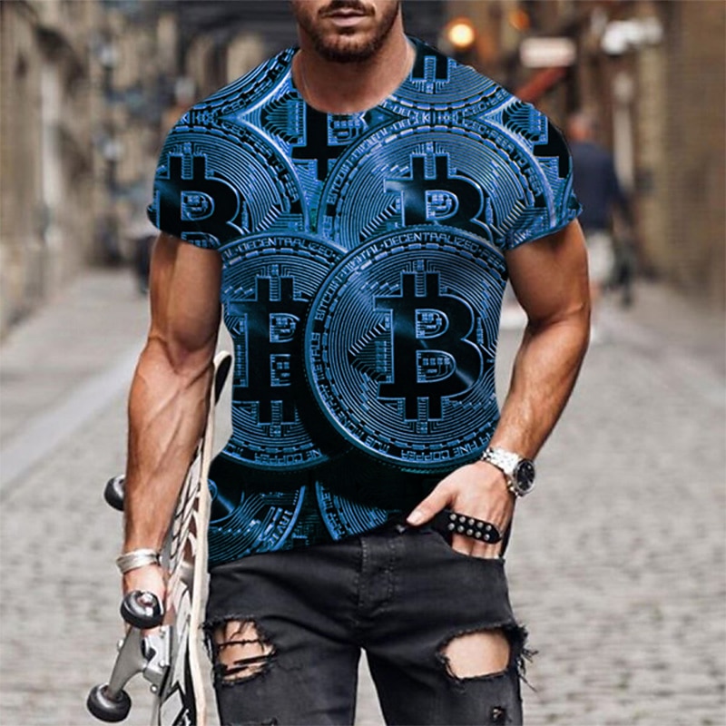 Men's Unisex Graphic Prints Bitcoin Shirt T Shirt Tee Short Sleeve T shirt 3D Print Crew Neck Shirt Cool Designer Casual Daily Holiday Blue Brown Green Summer Clothing Apparel S M L XL XXL 3XL 4XL2