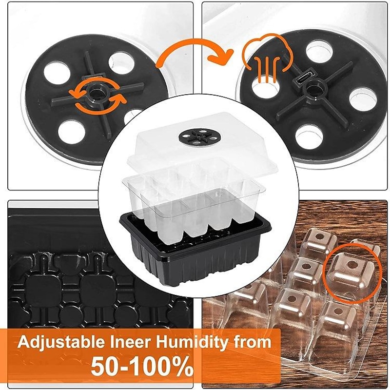 5 Pack Seed Starter Trays with Grow Light, Seedling Starter Trays Adjustable Humidity Dome, Durable Seed Starter Kit for Seeds Growing Starting3