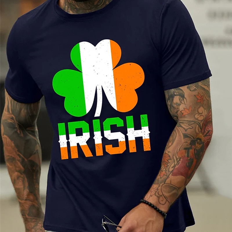 St.Patrick's Day Men's T shirt Tee Graphic Tee Graphic Prints Clover Crew Neck Hot Stamping Street Vacation Short Sleeves Print Clothing Apparel Designer St. Patrick's2