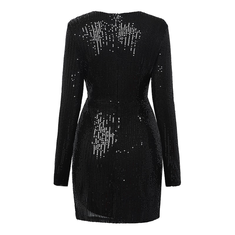 Women's Mini Dress Sequin Dress Party Dress Homecoming Dress Holiday Dress Fashion Mature Winter Dress Party Wedding Guest Regular Fit Pure Color Long Sleeve V Neck Black Gold Spring Fall Winter4