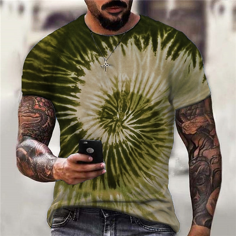 Men's Graphic Tie Dye Spiral Stripe T Shirt Short Sleeve T shirt 3D Print Crew Neck Shirt Sports Designer Classic Daily Sports Weekend Yellow Blue Purple Summer Clothing Apparel S M L XL XXL 3XL3