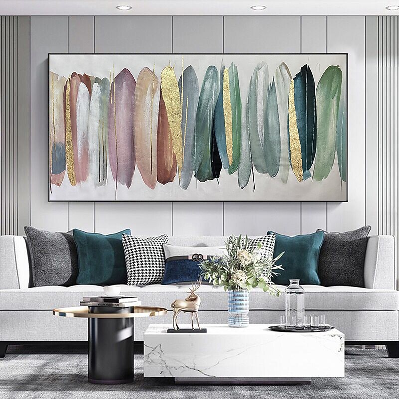 Mintura Handmade Golden Oil Paintings On Canvas Wall Art Decoration Modern Abstract Picture For Home Decor Rolled Frameless Unstretched Painting