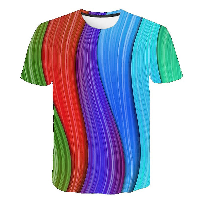 Men's Unisex Graphic Rainbow 3D Shirt T Shirt Tee Short Sleeve T shirt Crew Neck Shirt Chic & Modern Party Casual Daily Purple Green Rainbow Clothing Apparel Plus Size S M L XL XXL 3XL 4XL3