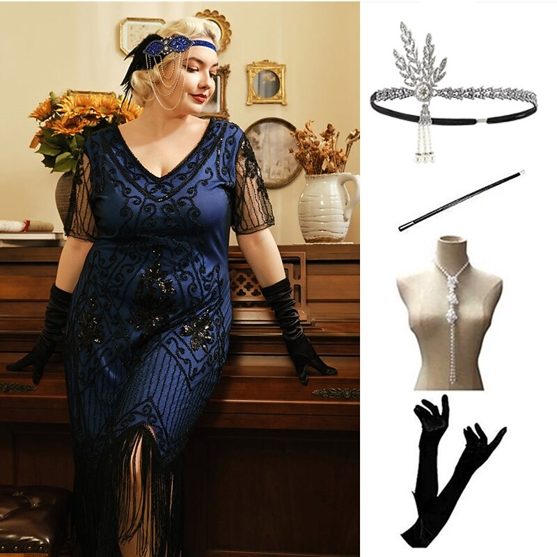 The Great Gatsby Midi Flapper Dress Dress Outfits The Great Gatsby Sequins Tassel Fringe Sequin Tassel V Neck Fancy Dress Women's Masquerade Prom Party & Evening Bachelorette Party Adults' Dress4