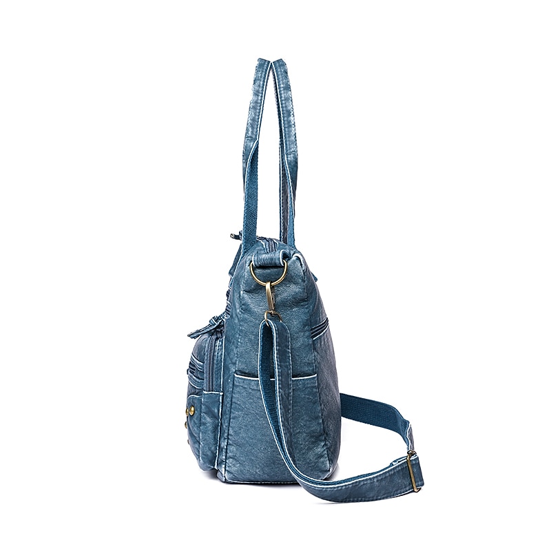 Women's Denim Blue Multi-Pocket Tote Bag - Casual Large Capacity Shoulder Bag for Daily Use and Travel3