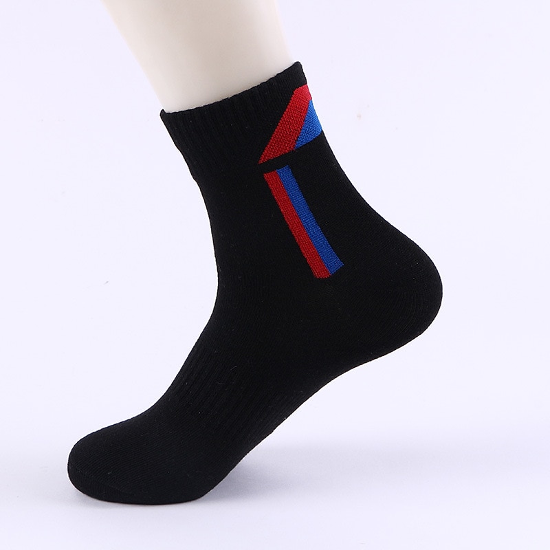 Men's 5 Pairs Socks Crew Socks Light Yellow Black Color Color Block Daily Wear Vacation Weekend Medium Fall & Winter Warm Ups3