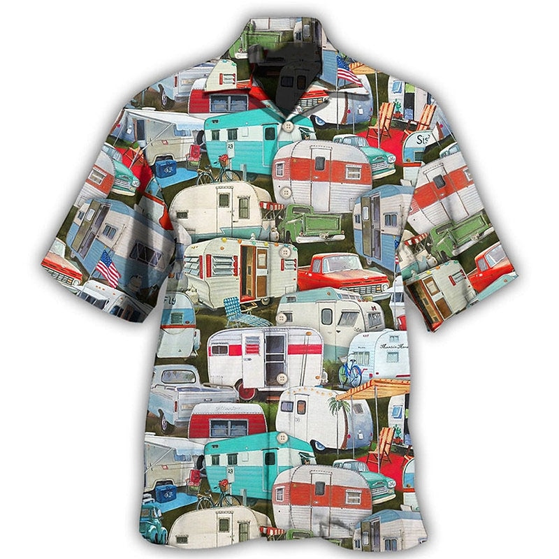 Men's Bus Shirt Summer Hawaiian Shirt Aloha Shirt Short Sleeve Shirt Turndown Tropical Fashion Hawaiian Casual Hawaiian Holiday Blue Brown Green S M L3