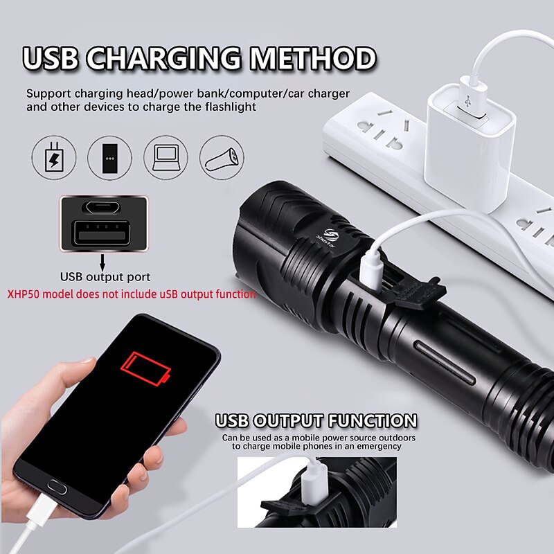 LED Flashlight Outdoor Super Bright XHP160 Powerful XHP99 Waterproof Torch USB Rechargeable 18650 Lantern Portable Zoom Camping Light4