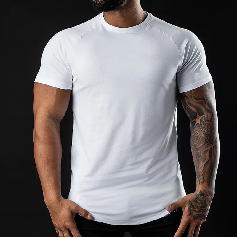 Men's T Shirt Moisture Wicking Shirts Short Sleeves Crew Neck Summer Plain Stylish Classic Casual / Sporty Vacation Daily Going out Black Top Tee for Men - Main Image