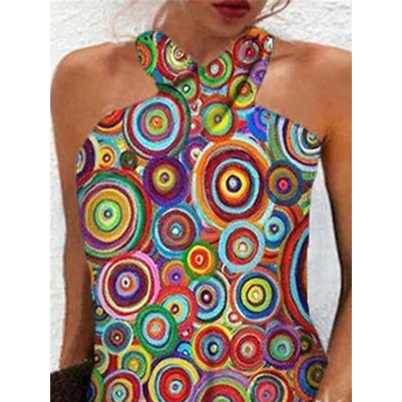 Women's Mini Dress Petite Dress Shift Dress Summer Dress Print Dress Bohemia Vintage Fashion Vacation Casual Daily Loose Fit Graphic Geometric Sleeveless Halter Neck Wine Blue Summer Spring