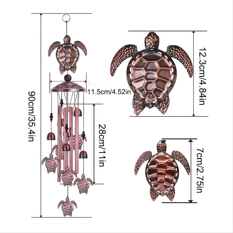 1pc Vintage Metal Turtle Iron Wind Chime, Outdoor Courtyard Music Decorations, Festival Gifts For Family3