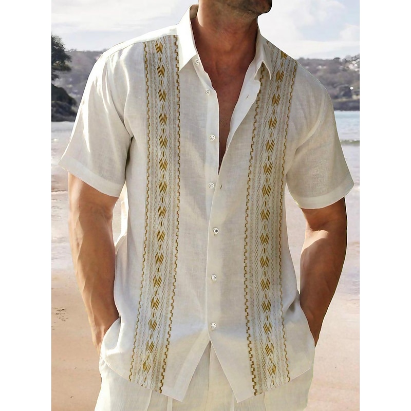 Men's Geometry Shirt Button Up Shirt Short Sleeve Sports Fashion Streetwear Vacation Casual Daily Summer Spring Turndown Print Button-Down White Pink White / Crystal Green Blue+Blue