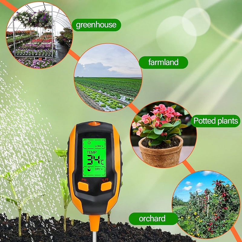 4-in-1 Soil Moisture Meter Inspection Plant Temperature/Soil Moisture/Soil PH Meter/Sunlight Intensity Test Meter for Gardening Farming Indoor and Outdoor Plants2