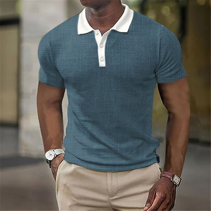 Men's Plaid Waffle Polo Shirts Golf Shirt Short Sleeve Polo Shirts Collared Shirts Business Casual WorkWear Formal Wear Festival Wear Buttons 3D Print White Yellow Blue4