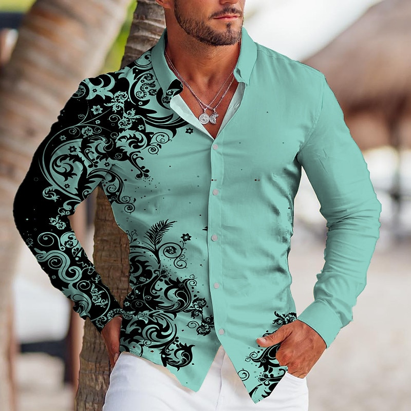 Men's Floral Shirt Button Up Shirt Long Sleeve Tropical Fashion Designer Outdoor Casual Daily Fall & Winter Turndown Print Button-Down White Red Blue Light Blue4