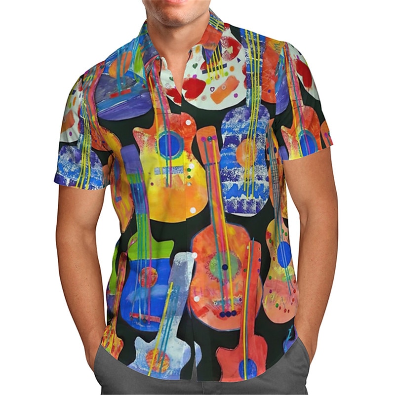 Men's Boardmasters Colorful Music Shirt Summer Hawaiian Shirt Button Up Shirt Short Sleeves Tropical Sports Streetwear Street Casual Hawaiian Summer Spring Turndown Print Button-Down Yellow Blue4