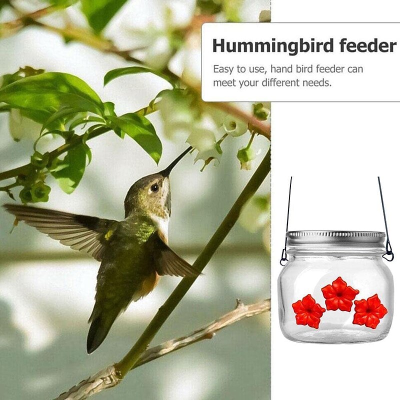 Hummingbird Feeders for Outdoors Portable Applies to All Birds, Bottle Hanging Humming Bird Feeder Outside, Leak-Proof Easy to Clean and Fill, with 3 Feeding Port2