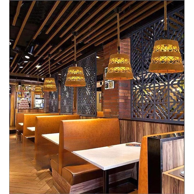 LED Pendant Light Woven Chandelier lighting  Basket Lamp Shade Light Fixtures Ceiling Light Hanging for Patio Hallway Kitchen Island Bedroom Dining Room3