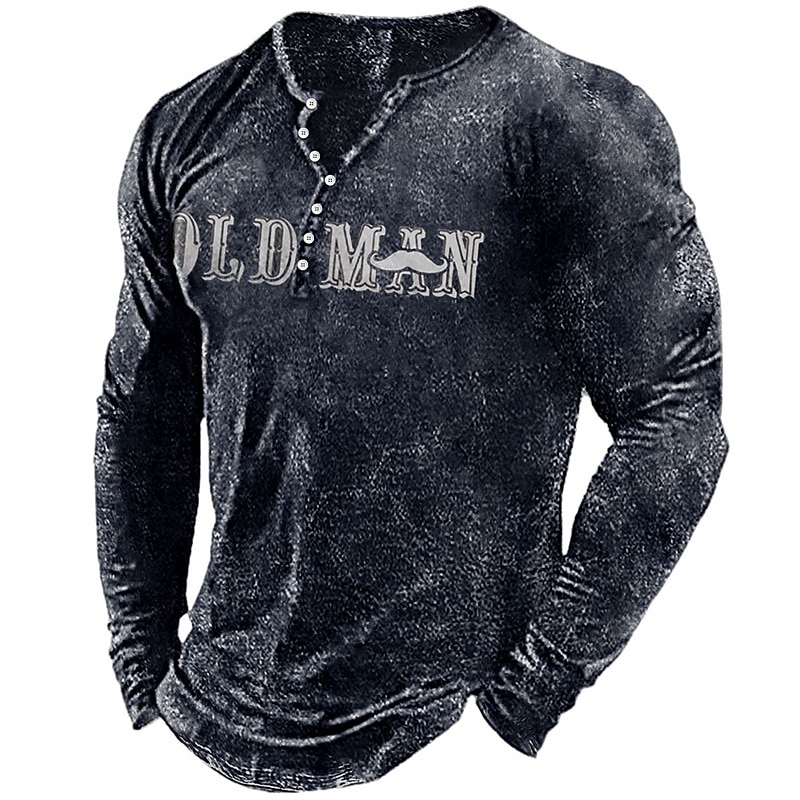 Men's Letter Graphic Prints T shirt Henley Shirt Long Sleeve Hot Stamping Designer Basic Modern Contemporary Vacation Street Going out Spring &  Fall Black Red Navy Blue Green Army Green Crew Neck2