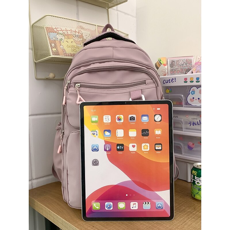 Women's Pink Nylon Backpack with Multiple Pockets – Lightweight Waterproof School and Travel Bag for College, Work, or Daily Use2