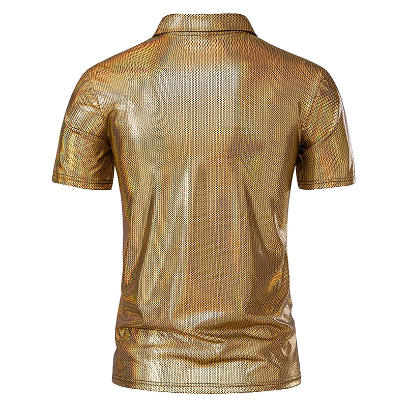 Men's Polo Shirts Golf Shirt Club Cuban Collar Lapel Short Sleeve Casual Waves Novelty Button Front Spring & Summer Regular Fit Silver Black Gold Polo Shirts2