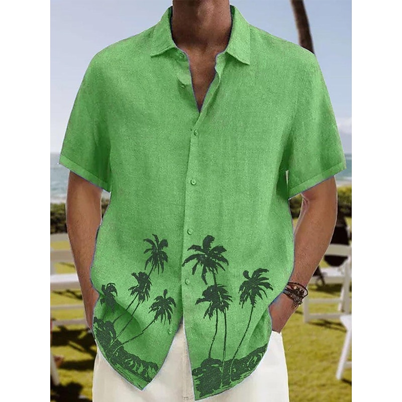 Men's Coconut Tree Tropical Plants Shirt Summer Hawaiian Shirt Aloha Shirt Short Sleeves Shirt Turndown Tropical Fashion Streetwear Street Casual Hawaiian Yellow Red Navy Blue S M L4