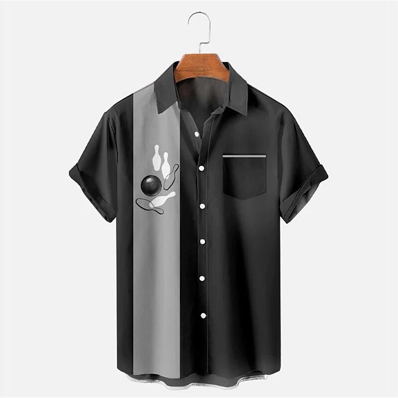 Men's Bowling Ball Shirt Bowling Shirt Button Up Shirt Short Sleeve Tropical Fashion Hawaiian Outdoor Beach Summer Spring Turndown Print Button-Down Yellow Red Blue Green Gray4