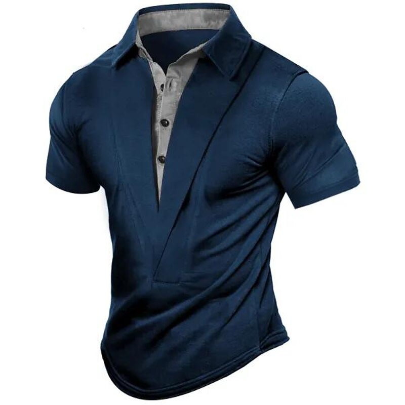 Men's Henley Shirt Short Sleeve V Neck Plain Designer Casual Retro Outdoor Daily Wear Drak Gray Black Navy Blue Top Tee for Men2