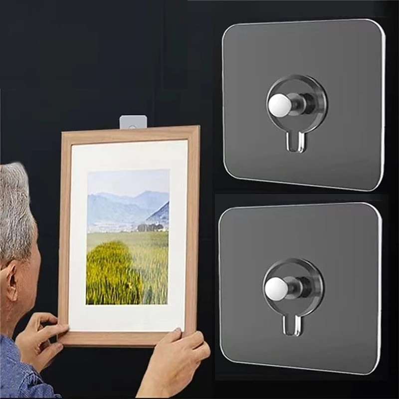 20pcs Acrylic Strong Adhesive Nails Wall Poster Seamless Wall Hook Waterproof Durable Transparent Kitchen Bathroom Screw Hook Hanger