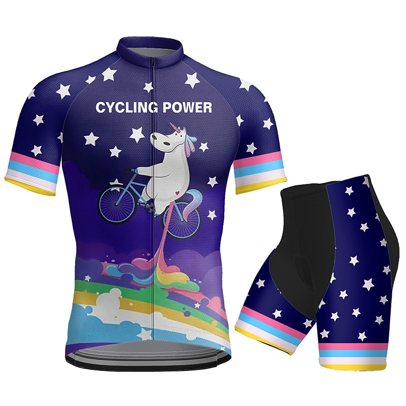 Men's Cycling Jersey with Shorts Short Sleeve Mountain Bike MTB Road Bike Cycling Dark Purple Blue Purple Graphic Animal Rainbow Bike Clothing Suit 3D Pad Breathable Quick Dry Back Pocket Polyester4