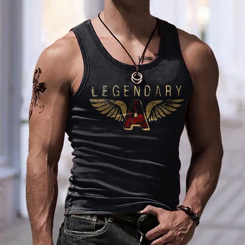 Men's Graphic Creepy Lettering Letter Vest Top Sleeveless T Shirt for Men Sleeveless T shirt 3D Print Crew Neck Shirt Fashion Designer Muscle Daily Sports Running Black & Yellow Black White Spring
