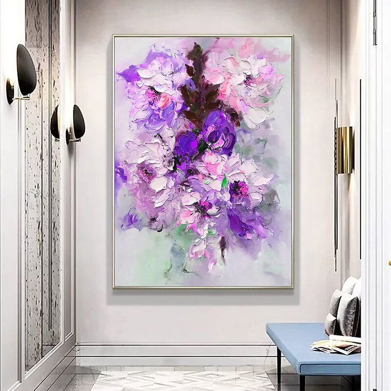 Handmade Oil Painting  Canvas wall Art Decoration  Abstract Knife Painting  Flower Purple For Home Decor Rolled Frameless Unstretched Painting2