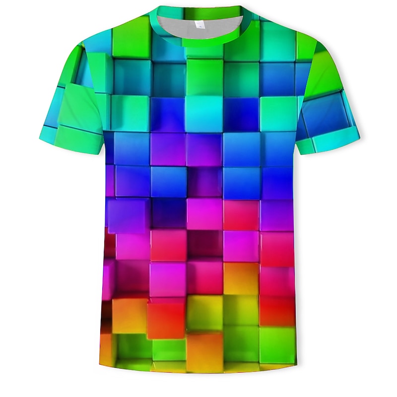 Men's Graphic Geometric 3D T Shirt Short Sleeve T shirt Round Neck Shirt Casual Daily Purple Green Rainbow Summer Clothing Apparel Asian Size S M L XL XXL 3XL4