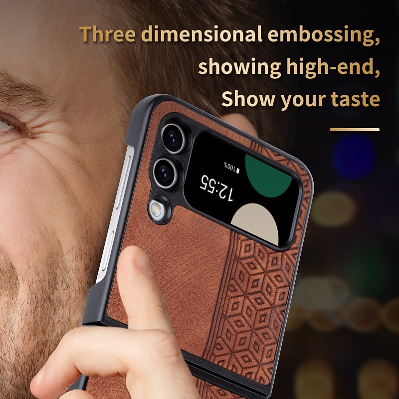 Phone Case For Samsung Galaxy Z Flip 7 Z Flip 6 Z Flip 5 Z Flip 4 Z Flip 3 Leather Flip Shockproof Solid Colored PC PU Leather4