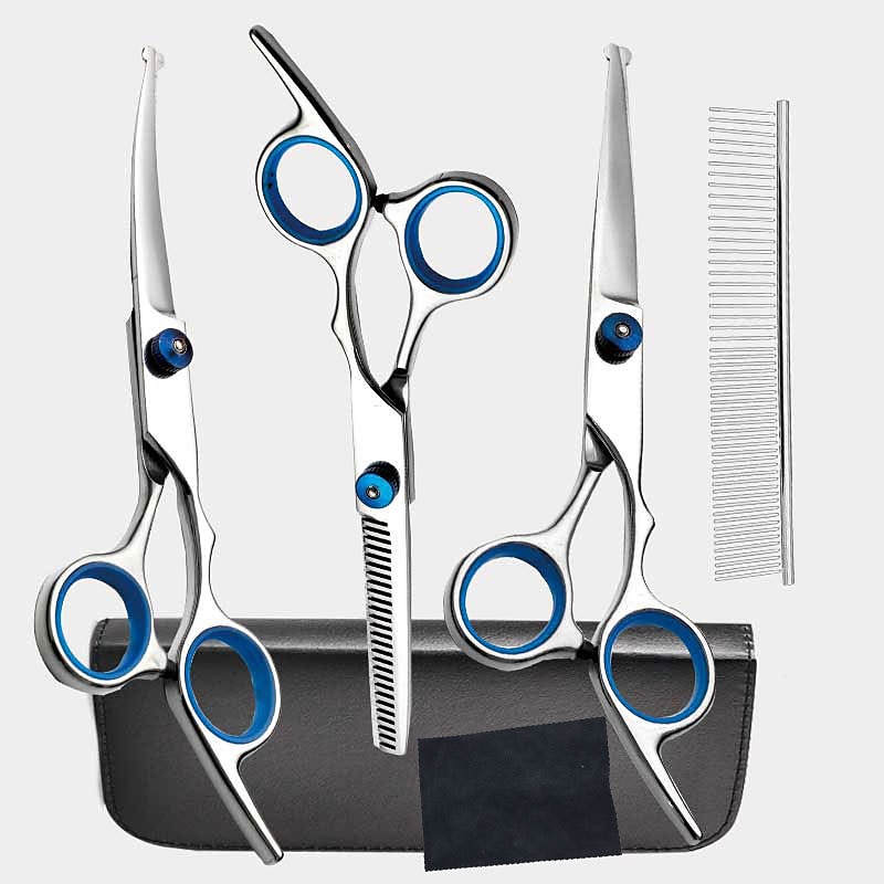 Dog Grooming Scissors Kit with Safety Round Tips Stainless Steel Professional Dog Grooming Shears Set - Thinning Curved Scissors and Comb for Dog Cat Pet4
