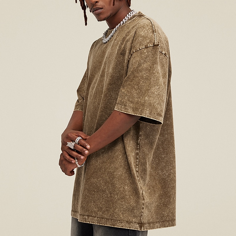 Men's 100% Cotton Acid Wash Shirt Oversized Shirt Short Sleeve Crew Neck Spring & Summer Plain Fashion Designer Casual Sports & Outdoor Daily Streetwear Black Green Coffee Top Tee for Men2