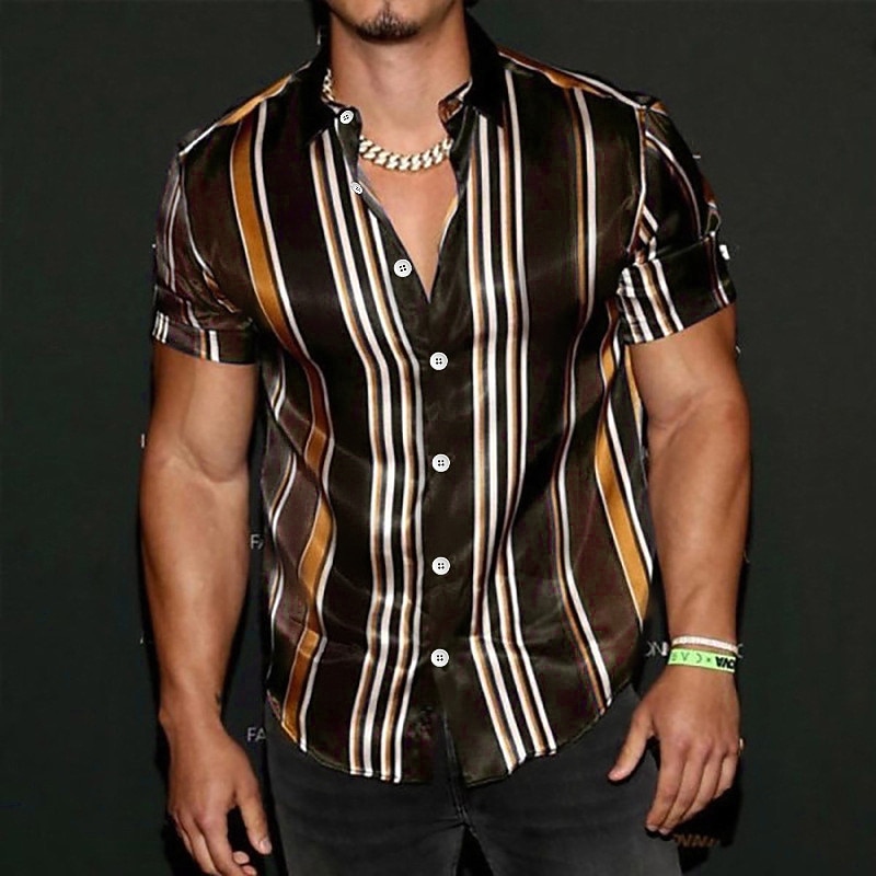 Men's Striped Geometric Pattern Shirt Short Sleeve Fashion Designer Casual Outdoor Daily Summer Collar Print Button-Down Black Red Blue Purple Green3