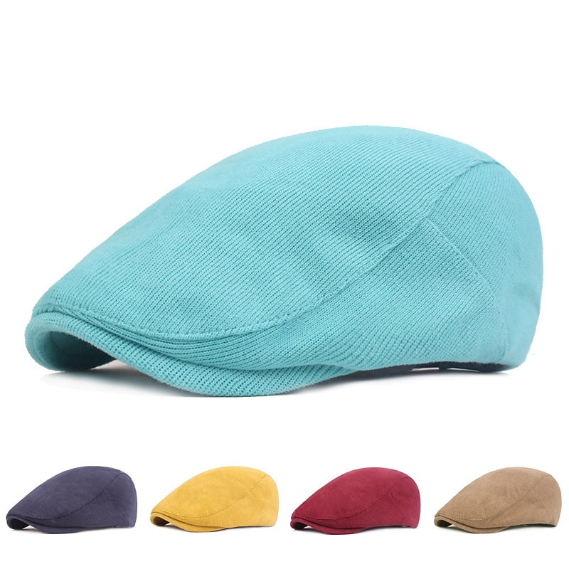 Men's Flat Cap Black Yellow Cotton Streetwear Stylish 1920s Fashion Outdoor Daily Going out Plain Warm