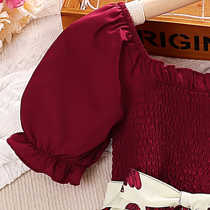 Kids Girls' Dress Floral Flower Short Sleeve Outdoor Casual Puff Sleeve Fashion Daily Cotton Above Knee Casual Dress A Line Dress Floral Dress Summer Spring 1-6 Years Red4